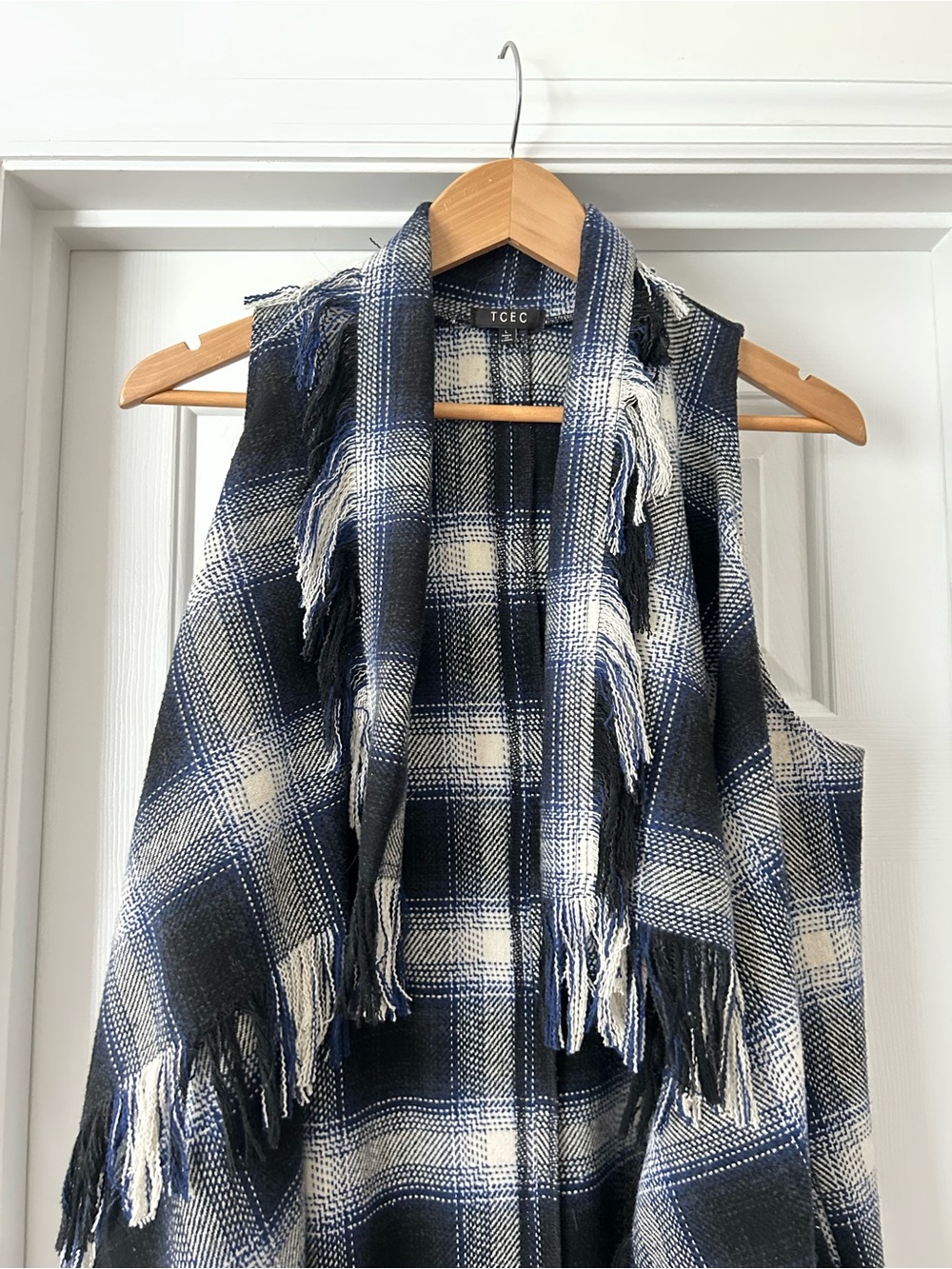 Plaid Fringe Duster Vest